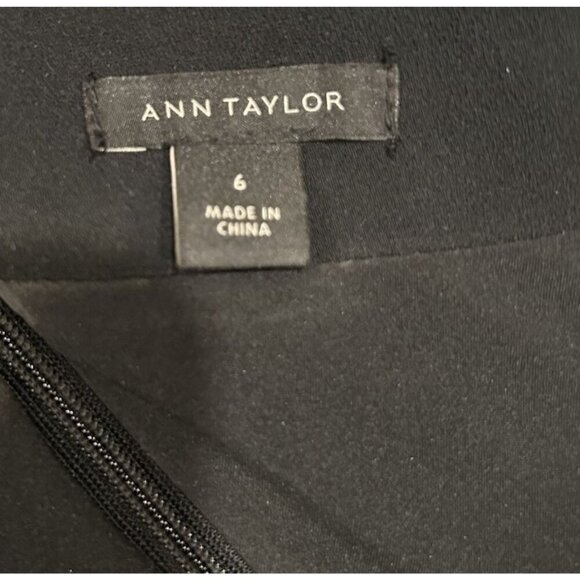 Ann Taylor Black Velvet Trim Tiered Cross Neck Midi Dress Size 6 Wedding Guest - Picture 9 of 9